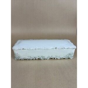 Antique Milk Glass Early Victorian White Opaque Jewelry/Vanity/Trinket Box 10x4”
